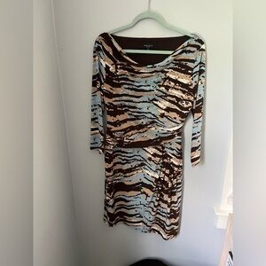 Nine West Brown and Blue‎ Sheath Dress with Cowl Neck